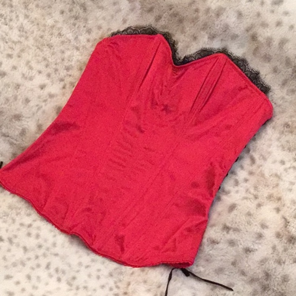 NWT RED Satin PINUP Corset Top With Lace Small